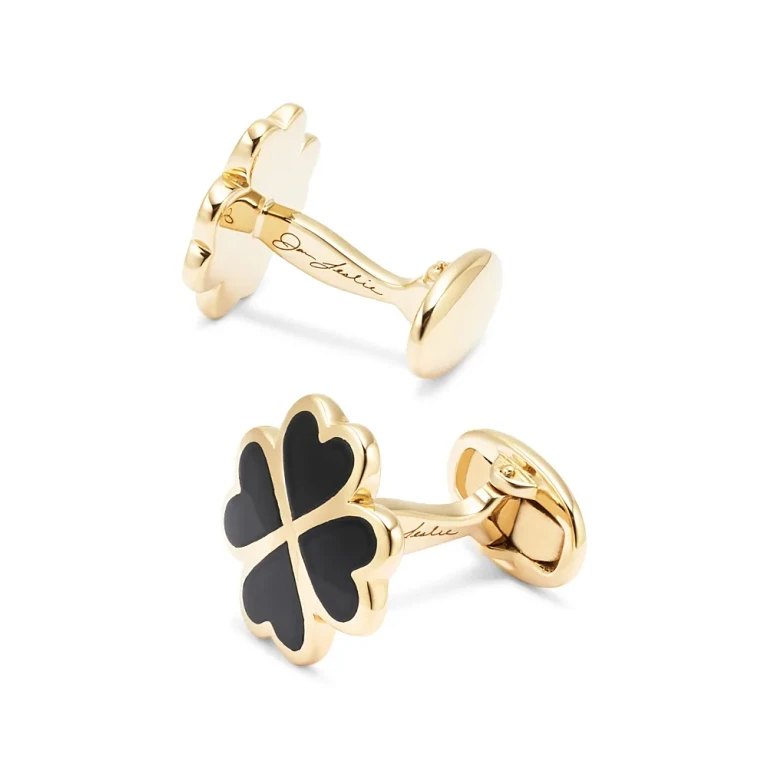 Jan Leslie Four Leaf Clover Black Onyx, Sterling Silver & 18K Yellow Gold Vermeil Cufflinks
