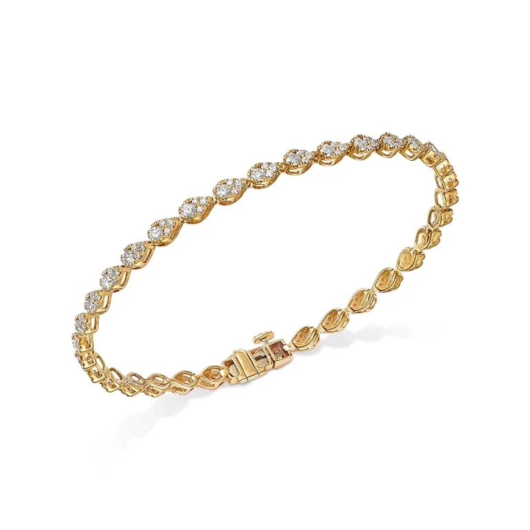 Diamond Mini Pear Cluster Tennis Bracelet in 14K Yellow Gold, 2.00 tcw