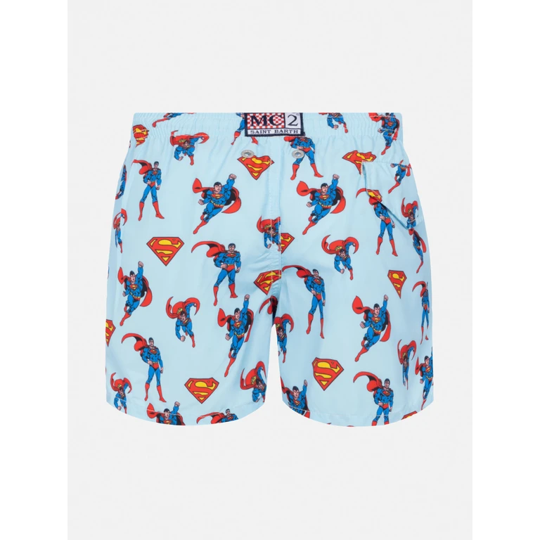 Mc2 Saint Barth Jean Lighting Lightweight Fabric Swim Shorts With Superman Print marvel Special Edition Blue Swimshort