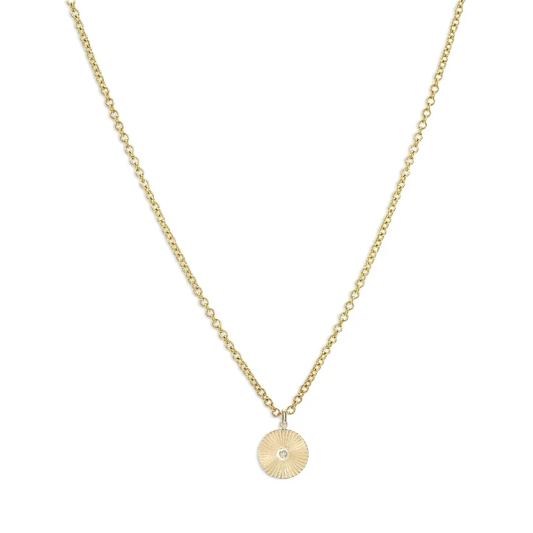 Zoe Lev 14K Yellow Gold Diamond Pleated Disc Pendant Necklace, 16-18