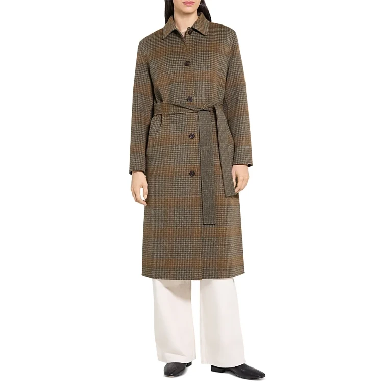 Theory Wool & Cashmere Plaid Classic Collar Coat