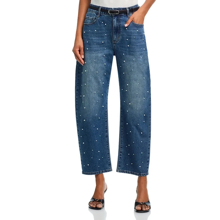 Generation Love Cobal High Rise Cropped Barrel Jeans in Vintage Medium Blue/Pearl