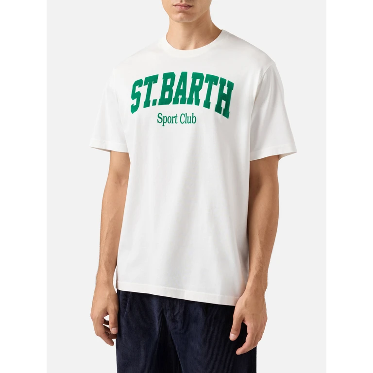 Mc2 Saint Barth Winter Cotton T-Shirt Arnott With St. Barth Sport Club Print White - Men