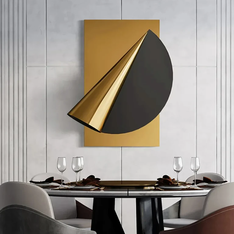 23.6" Gold & Black Geometric Metal Wall Decor Background Hand-Forged Art for Living Room
