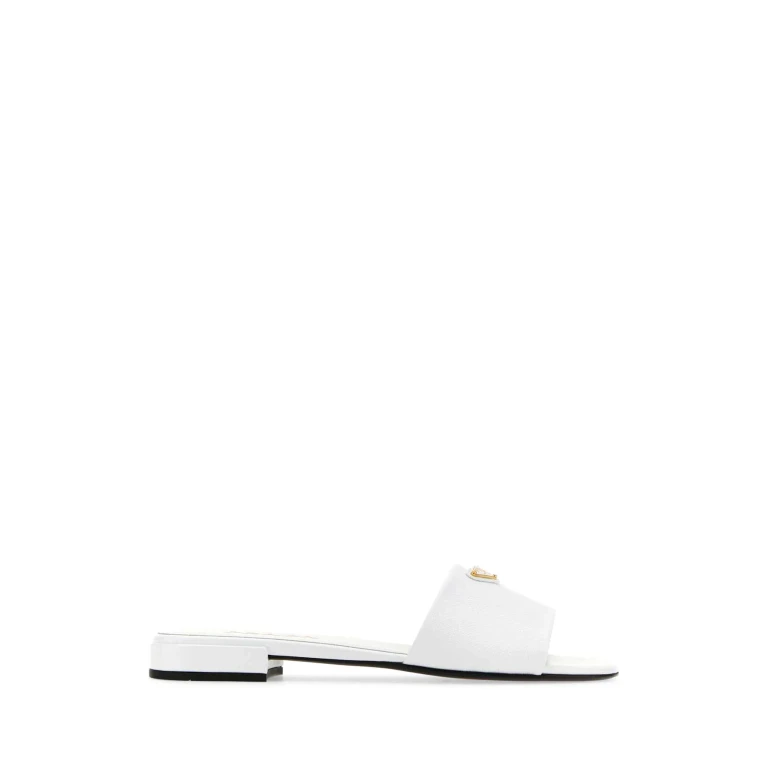 Prada White Leather Slippers