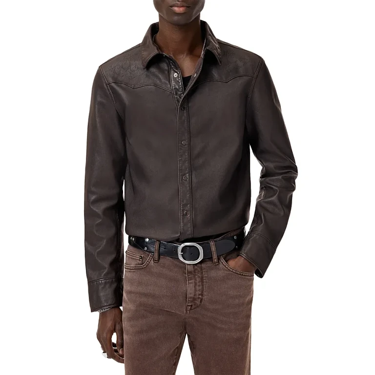 John Varvatos Samuel Regular Fit Western Leather Shirt