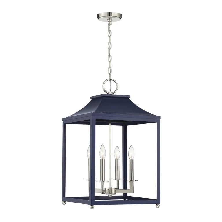 Trade Winds Gianna 4-Light Pendant in Navy Blue with Polished Nickel - TW32229NBLPN