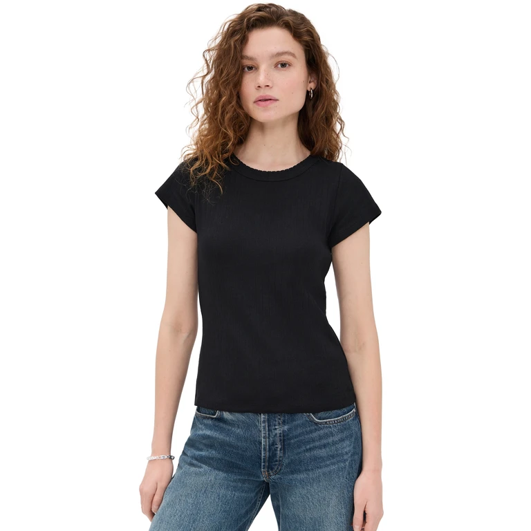 Marea Pointelle Crew Neck Tee Black XS