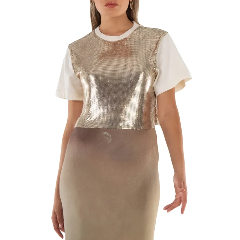 Rabanne Sequin Short-Sleeve Cropped Top