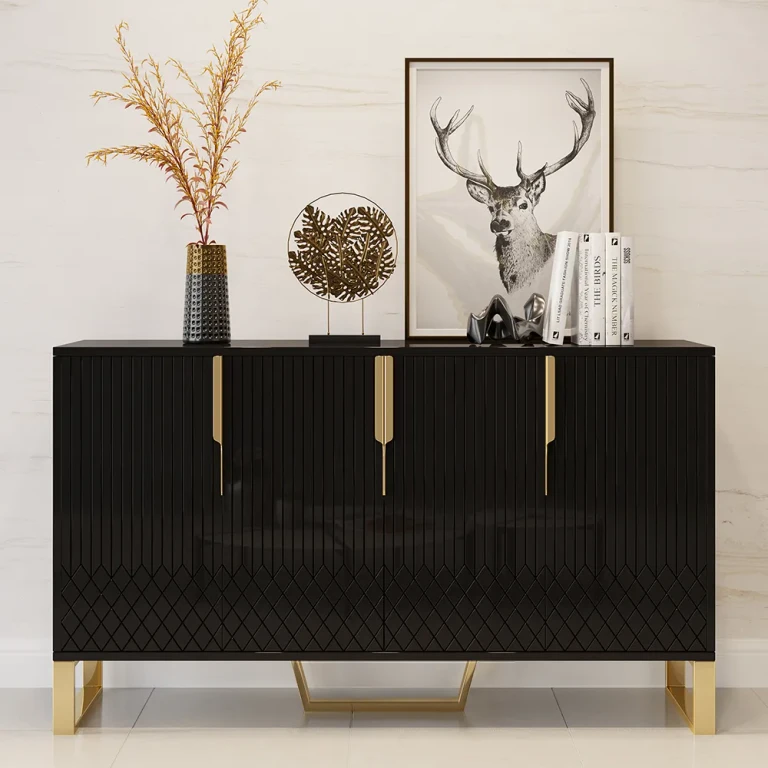 4-Door Wood 60" Sideboard with 3 Shelves Aro Contemporary White