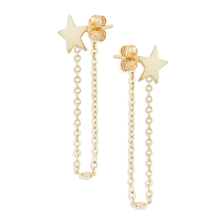 14K Yellow Gold Star Draped Chain Earrings - Exclusive
