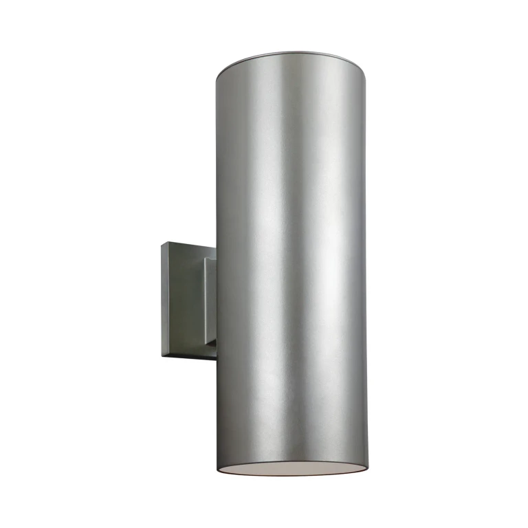 Painted Brushed Nickel Two Light Outdoor Wall Lantern from the Outdoor Cylinders Collection