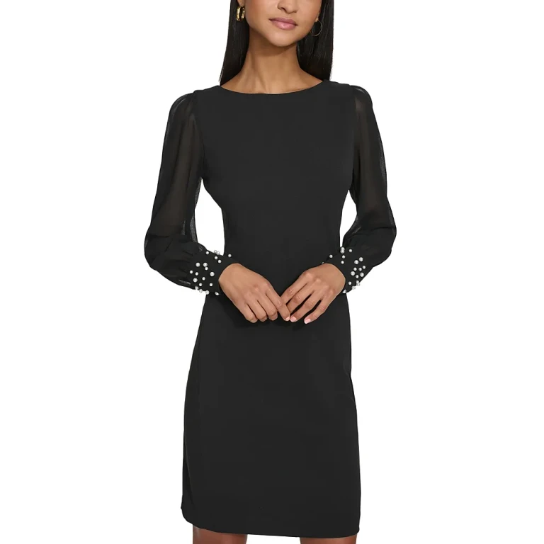 Karl Lagerfeld Paris Scuba Crepe Chiffon Sleeve Sheath Dress