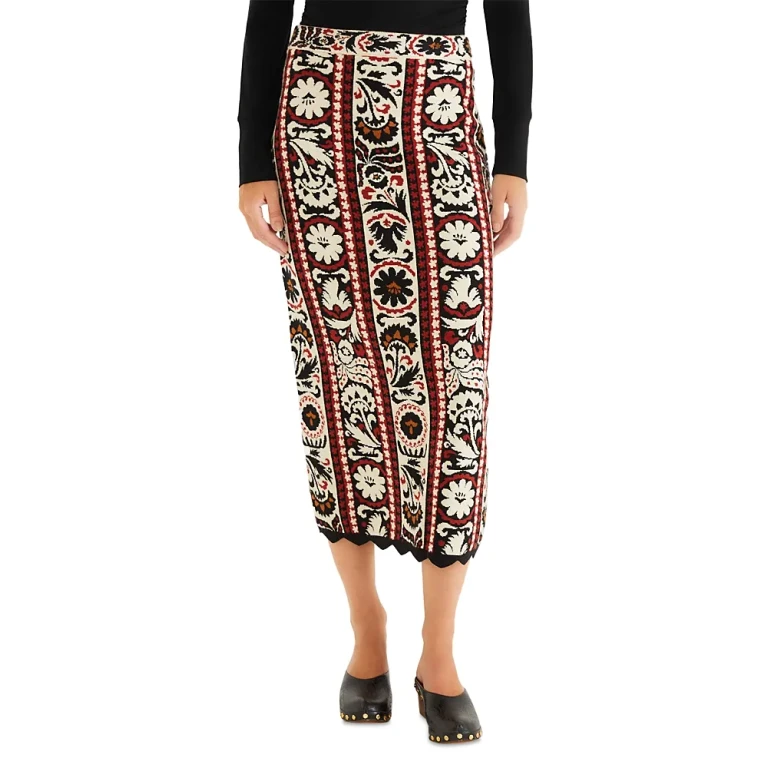 Farm Rio Winter Tapestry Stripes Midi Skirt