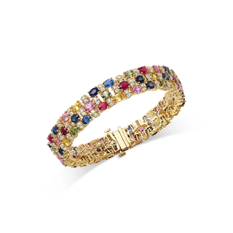 Bloomingdale's Fine Jewelry Luxe Collection Rainbow Sapphire & Diamond Triple Row Bracelet in 14K Yellow Gold