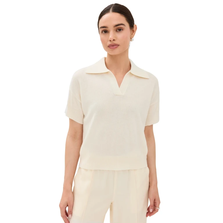 Sablyn Mirabelle Cashmere Relaxed Short Sleeve Polo Gardenia L