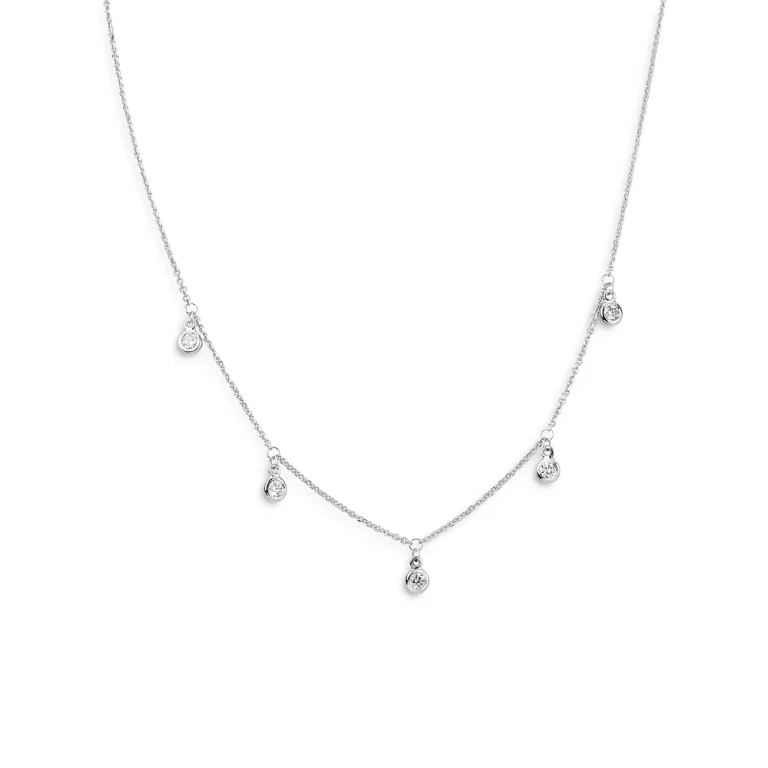 Diamond Droplet Station Necklace in 14K White Gold, 0.30 tcw
