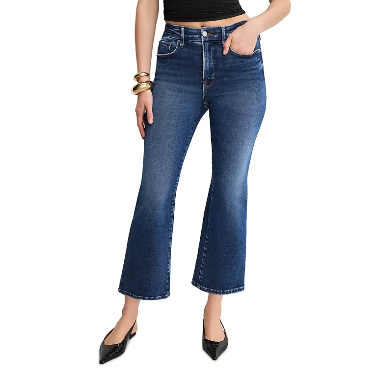 Good American Soft Tech Good Legs Cropped Mini Bootcut Jeans in Indigo 1074