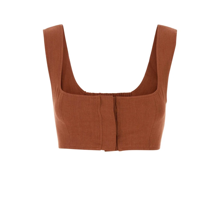 Le Kasha Brick Linen Jirja Crop-Top Harissa Exterior: Organic Maglie - Women