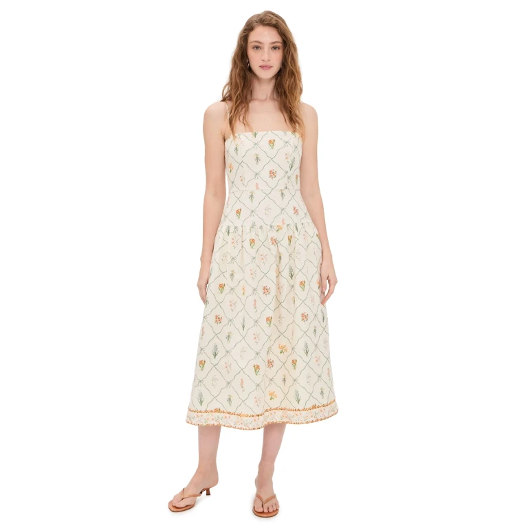 WAYF Juliet Midi Dress Ivory Botanical M