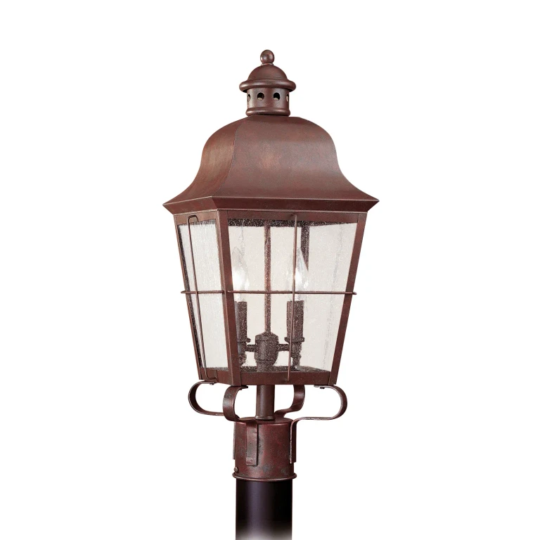 Weathered Copper Two Light Outdoor Post Lantern from the Chatham Collection