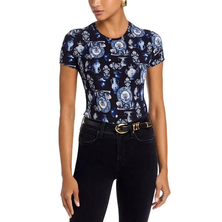 L'Agence Ressi Short Sleeved Porcelain Print Crewneck Tee