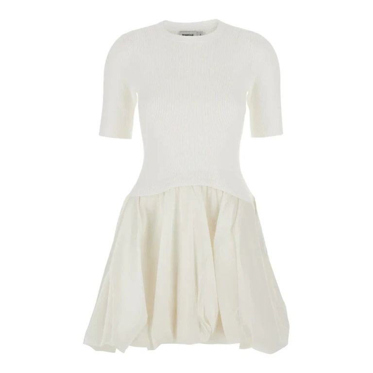 Simkhai kenny White Crewneck Mini Dress With Puffed Skirt In Viscose Blend Woman