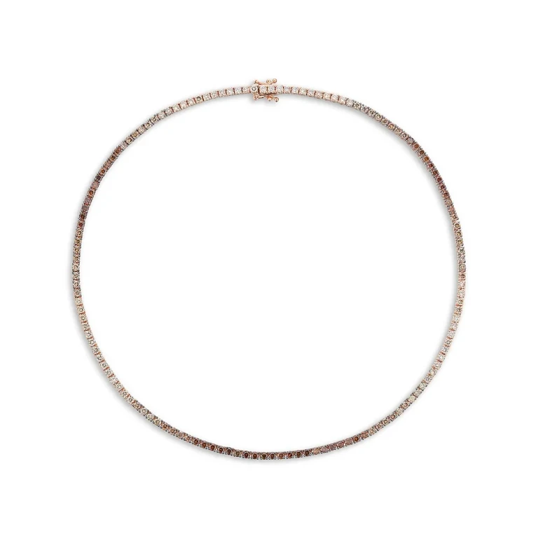 Brown Ombre Diamond Choker Tennis Necklace in 14K Rose Gold, 6.10 tcw