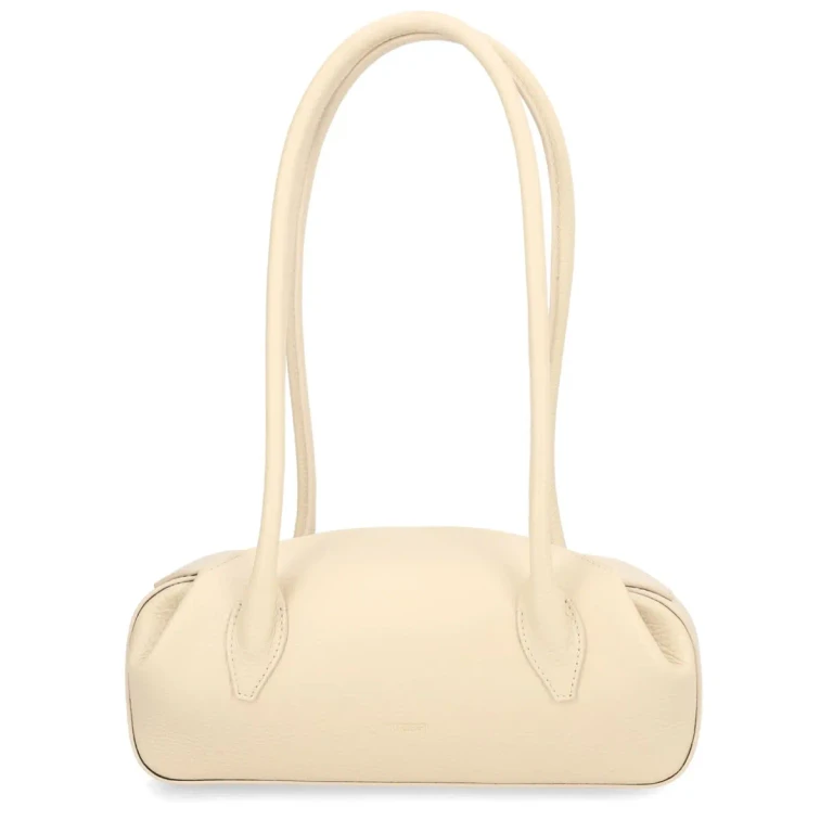 Oyster Shoulder Bag in Ivory Hammered Leather with Double Handle (OYSTERSHOULDERANGORA)