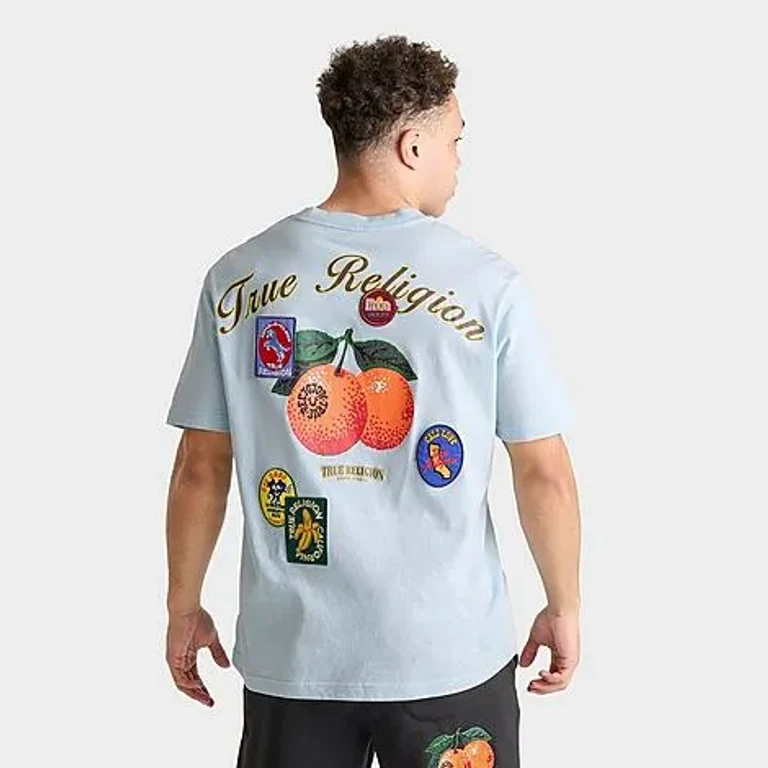 True Religion Men's Orchard Stamps Heavyweight T-Shirt in Baby Blue Size: Small