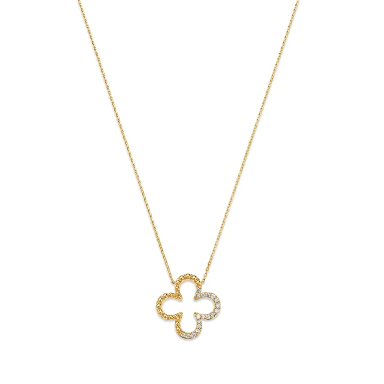 Diamond Clover Pendant Necklace in 14K Yellow Gold, 0.2 tcw