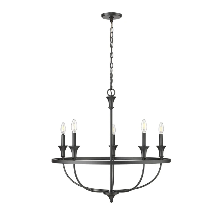 Matte Black Five Light Chandelier from the Emery Collection