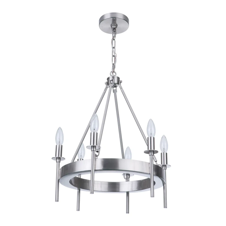 Brushed Polished Nickel Six Light Chandelier from the Larrson Collection
