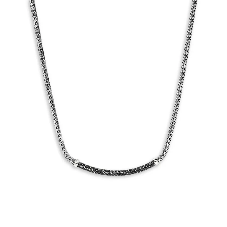 John Hardy Sterling Silver Jh Essentials Black Sapphire Pave Curved Bar Necklace, 16-18
