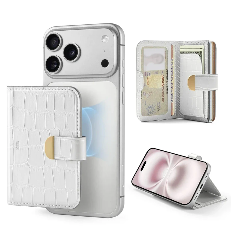Aura Clutch Magnetic Wallet - Pearl White Croc - Pearl White Croc