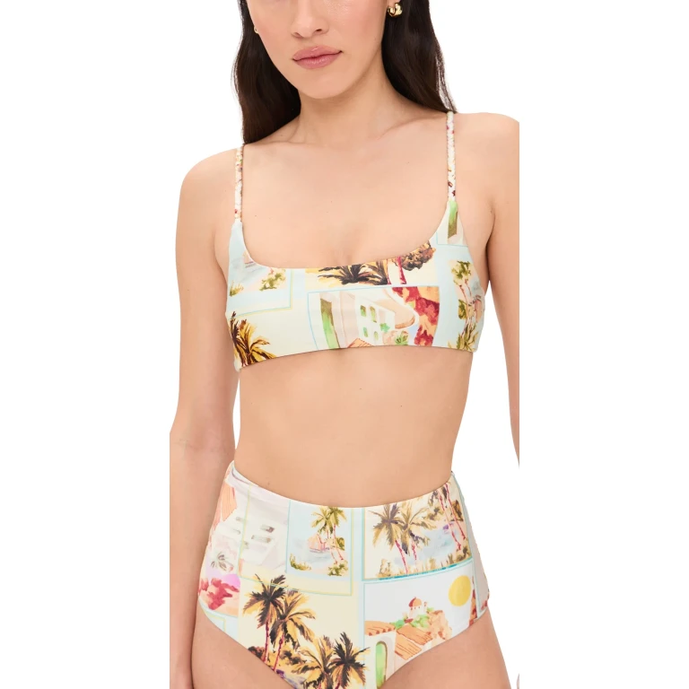 MINKPINK Dolce Braid Strap Bikini Top Vintage Postcards S