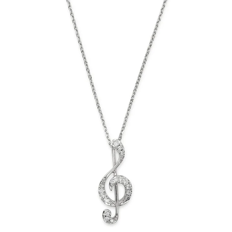 Diamond Music Note Pendant Necklace in 14K White Gold, 0.075 tcw