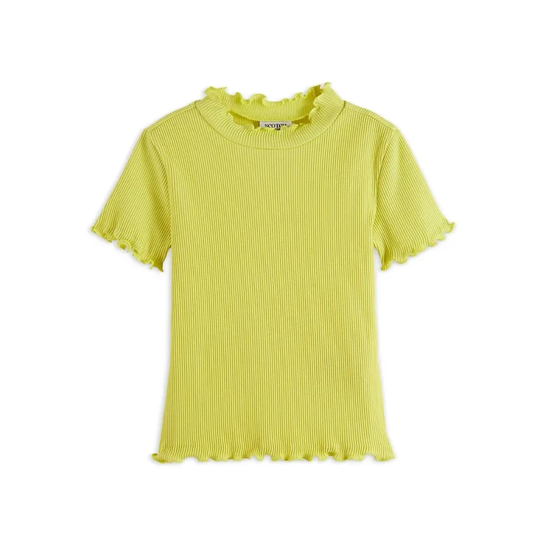 Scotch & Soda Girls' Mock Neck Slim Fit Ribbed Short Sleeved Tee - Little Kid, Big Kid