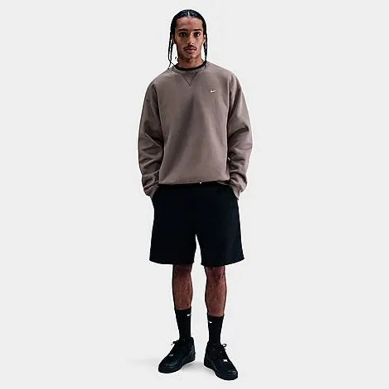 Nike Men's Solo Swoosh Fleece Crewneck Sweatshirt in Cave Stone/Cave Stone/White Size: XS