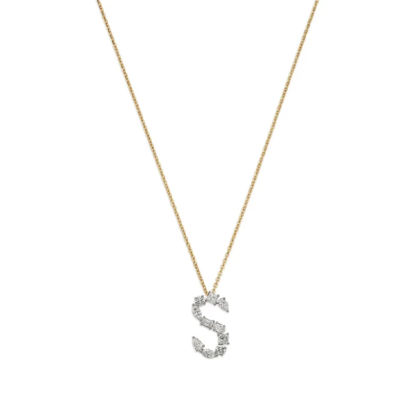 Luxe Collection Certified Mixed Cut Lab Grown Diamond Initial Pendant Necklace in 14K White & Yellow Gold, 0.5 tcw