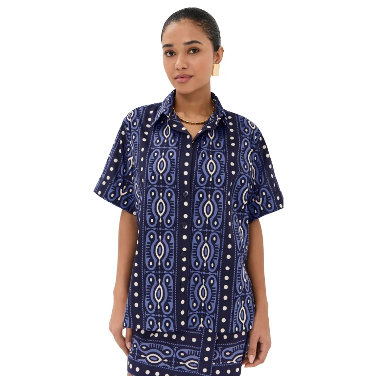 Johanna Ortiz Salty Promises Shirt Navy/Ecru 2