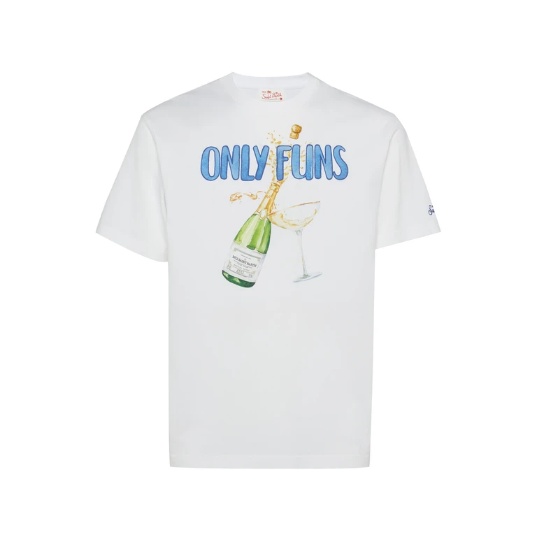 Mc2 Saint Barth Cotton T-Shirt With Only Funs Print White - Men