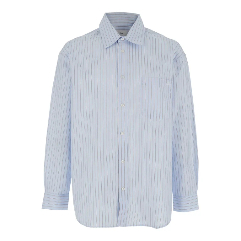 Dunst Light Blue Shirt With Classic Collar And All-over Striped Motif In Cotton For Women