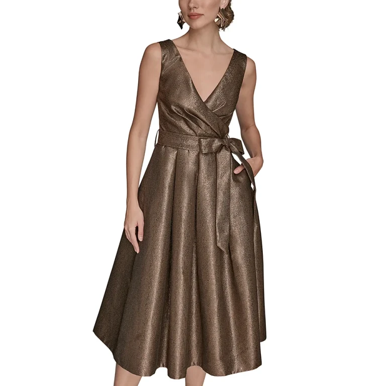 Donna Karan Wrap Effect Bow Waist Midi Gown