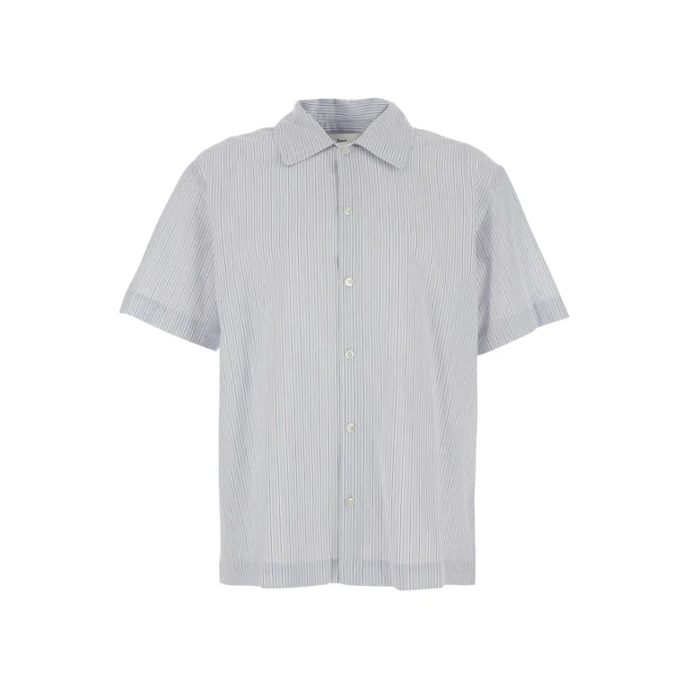 Dunst Light Blue Shirt With Classic Collar And All-over Striped Motif In Cotton For Men
