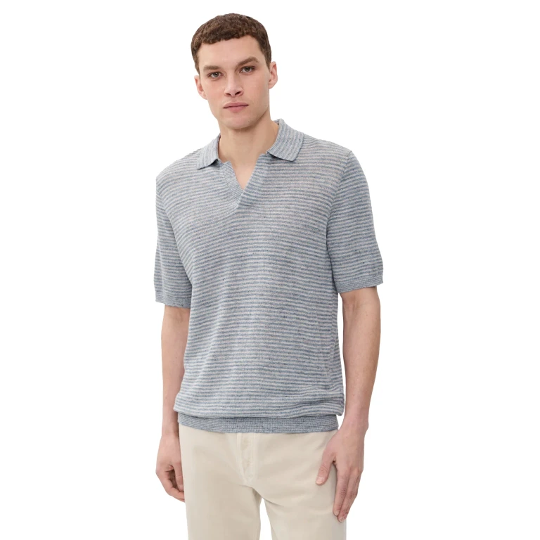 Faherty Short Sleeve Linen Sweater Polo Beach Tree Stripe S