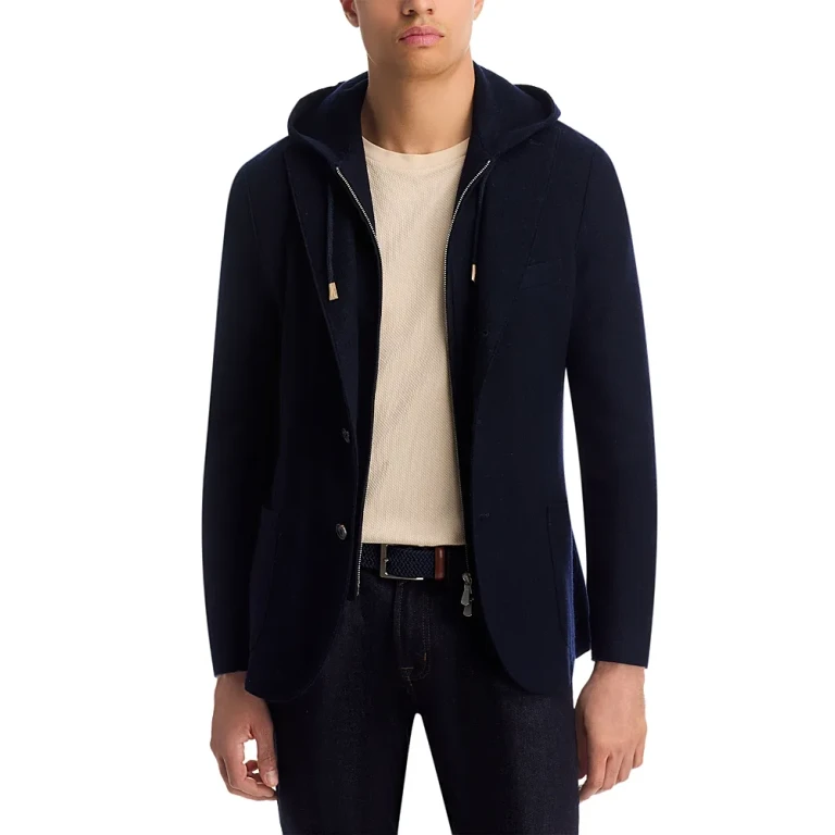 Eleventy Boiled Wool Slim Fit Sport Coat with Removable Full Zip Hoodie