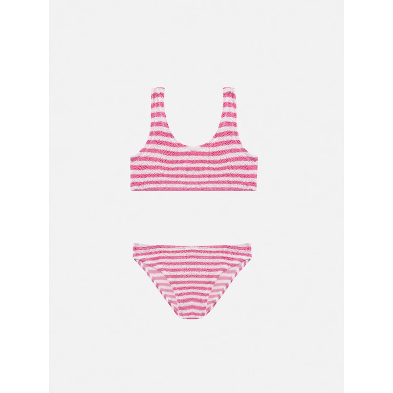 Mc2 Saint Barth Pink Striped Crinkle Classic Bralette Bikini Baker