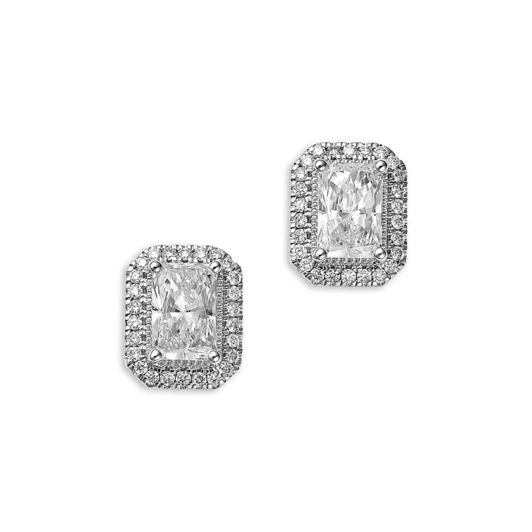 Luxe Collection Certified Lab Grown Diamond Radiant Stud Earrings in 14K White Gold, 1.95 tcw