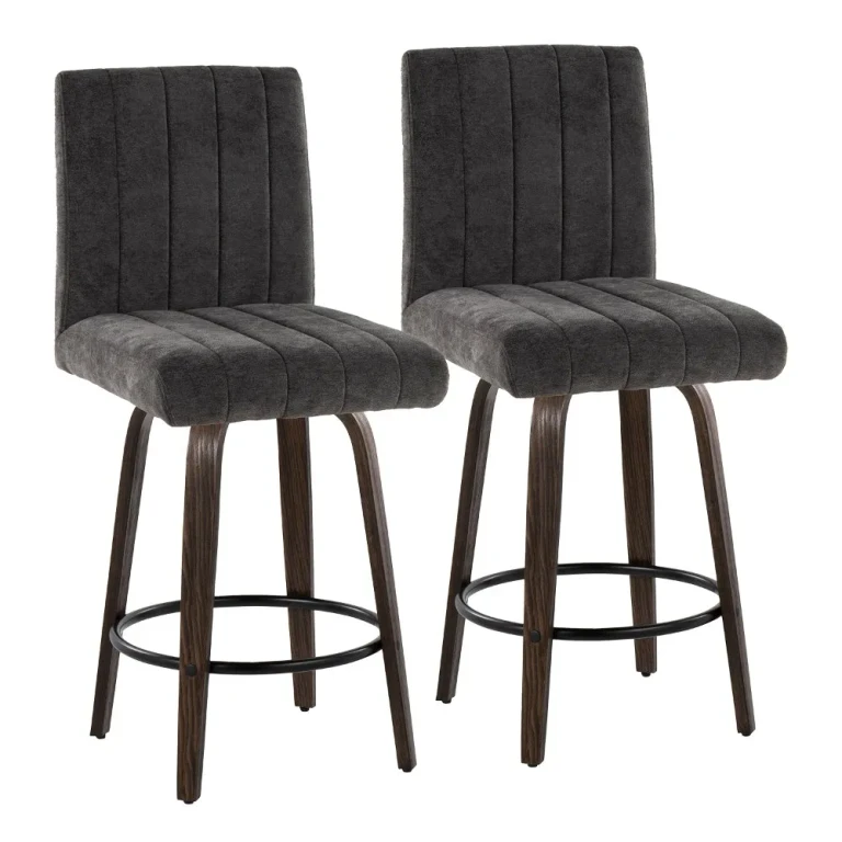 Hank 26" Black and Walnut Swivel Counter Stools - Set of 2